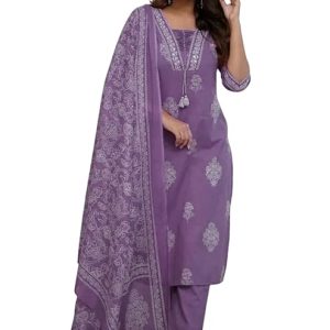 PARTHVI|Women's Pure Cotton Printed with Handwork Kurta with Pants and Dupatta Set | Ethnic Set | Suit Set | Kurta Set | Wedding Suit Set
